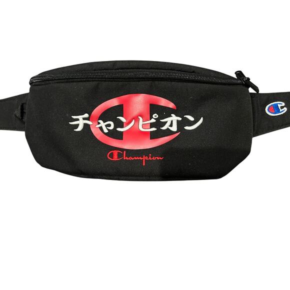 Champion Japan Exclusive Red Japanese Logo Black Fanny Pack Waist Bag - Picture 1 of 5